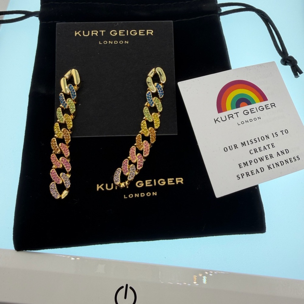🌈 Kurt Geiger Rainbow Pave link earrings NWT w/ KG dust bag - Picture 13 of 13